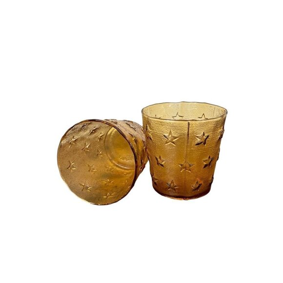 Vintage Pair Of Amber Glass Stars Pattern Handmade, Size 10 Oz. Made in Italy - Picture 9 of 9